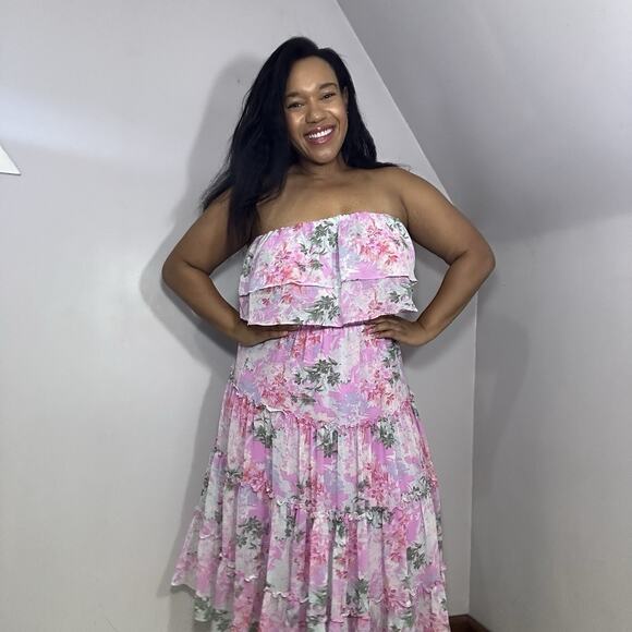 Express Floral Maxi Dress Large Tiered Fairy Coquette Smocked Boho Ruffles - Picture 1 of 9